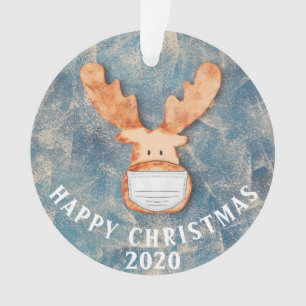 Adorno Feliz Navidad 2020 Ciervo Divertido con Máscara Fa