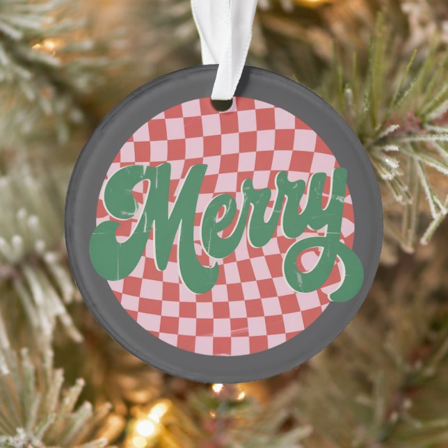 Adorno Feliz Navidad a cuadros retro (Árbol)
