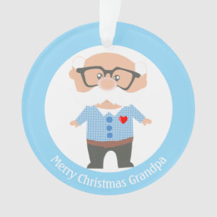 Adorno Feliz Navidad Abuelo en Azul Claro y Blanco