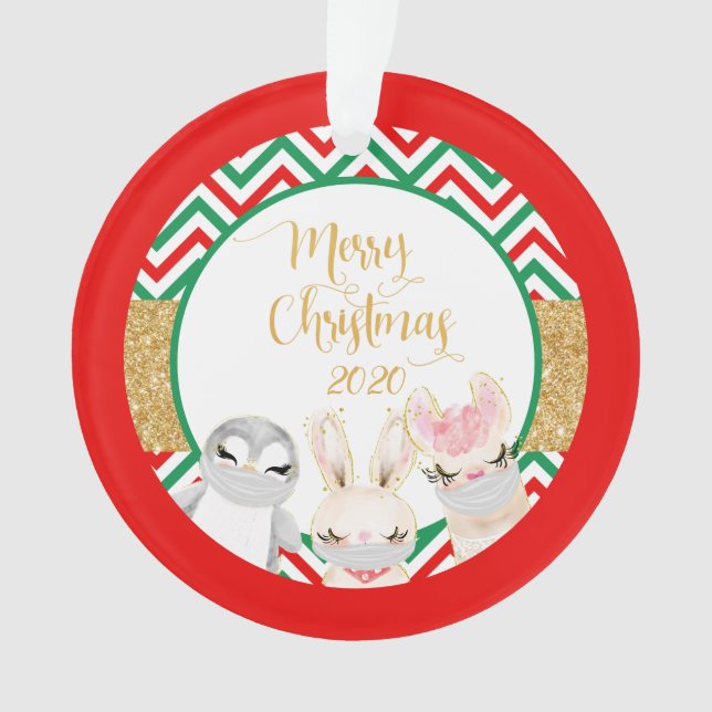 Adorno Feliz Navidad Animales Enmascarados 2020 llama (Anverso)