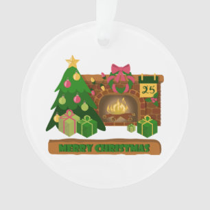 Adorno Feliz Navidad cerca de la chimenea de fuego árbol 