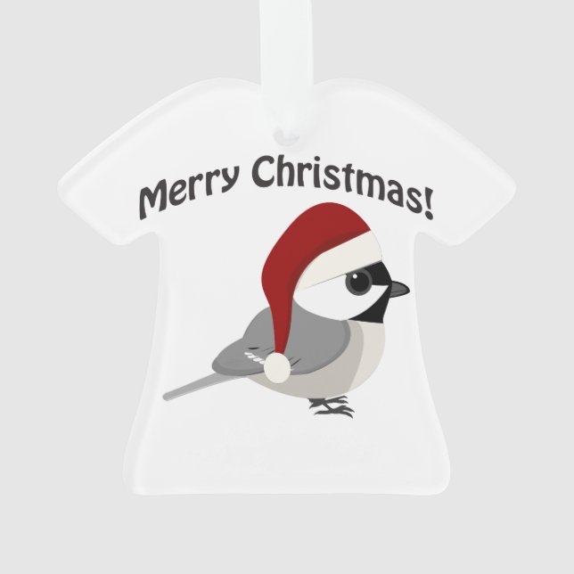 Adorno Feliz Navidad Chickadee con sombrero Santa (Reverso)