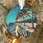 Adorno Feliz Navidad de los pájaros de nieve de los Estad<br><div class="desc">Bonito romántico arte costero Ai que representa una hilera de palmeras con luces blancas iluminadas sobre ellas. Una reflexión bonito sobre la playa de arena y las olas.</div>