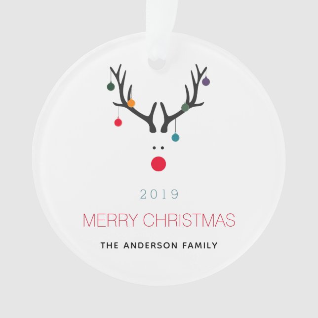 Adorno Feliz Navidad divertido reno familia roja blanca (Anverso)