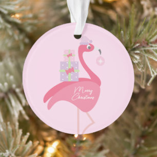 Adorno Feliz Navidad Flamingo Pastel Púrpura Rosa