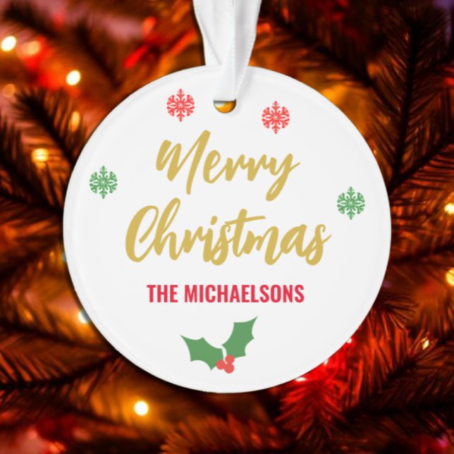 Adorno Feliz Navidad Holly Snowflakes Nombre de la famili (Subido por el creador)