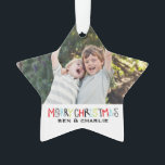 Adorno Feliz Navidad | Monograma de Star Ornament<br><div class="desc">Adorna tu árbol con este agudo. Para más colores y estilos envíeme un correo electrónico a pinkhippoprints@gmail.com ¡Gracias!</div>