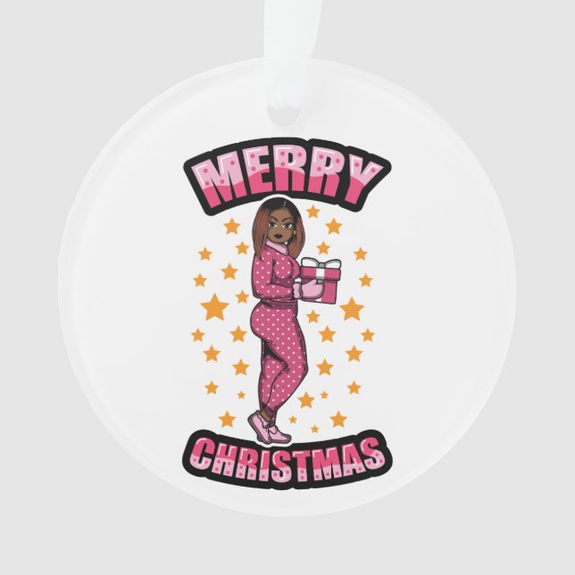 Adorno Feliz Navidad Pajama Melanin X-mas Sweater Sista (Anverso)