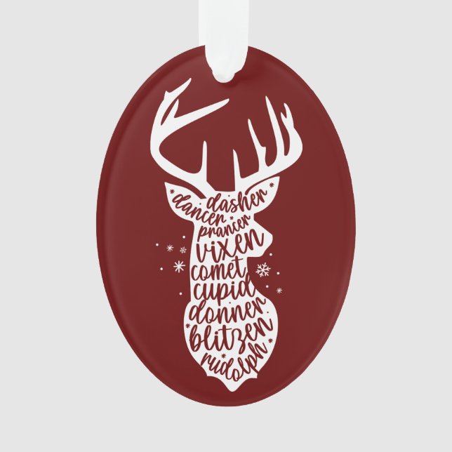 Adorno Feliz Navidad, renos de Santa Claus, rojo oscuro (Anverso)