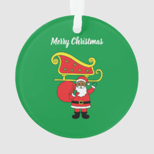 Adorno Feliz Navidad Santa Claus Afroamericano Verde