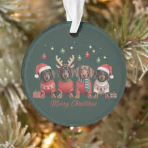 Adorno Feliz Navidad Santa Reno Dachshund Weiner