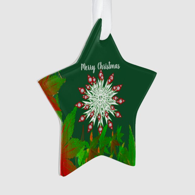 Adorno Feliz Navidad Snowflake Green Personalizado Star (Anverso)