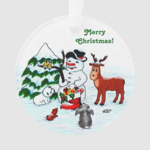 Adorno ¡Feliz Navidad! Snowman con sus amigos