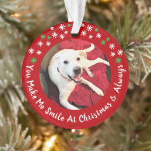 Adorno Feliz Navidad Sonriente Perro Foto Graciosa Círcul