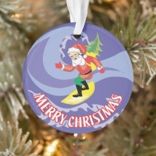 Adorno Feliz Navidad Surfboarding Santa