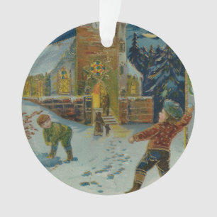 Adorno Feliz Navidad - Tarjeta postal vintage de pelea de