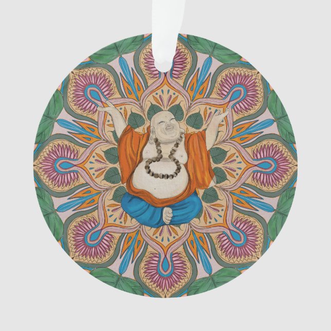 Adorno Feliz sonriente Buda Bodhi Leaf Mandala (Anverso)