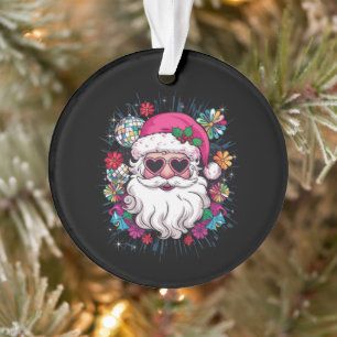 Adorno Fiesta divertida de navidad en disco rosa Santa Na