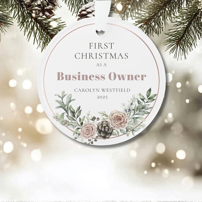 Adorno First Christmas as a Business Owner Name Year (First Christmas as a Business Owner Name Year Acrylic Ornament)