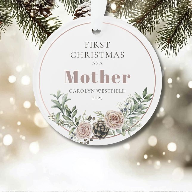 Adorno First Christmas as a Mother Name Year (First Christmas as a Mother Name Year Acrylic Ornament)