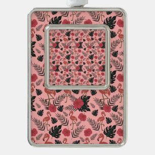 Adorno Flamingo rosa sin costura flores patrón y hojas