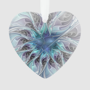 Adorno Flor abstracta fractal flor con corazón azul