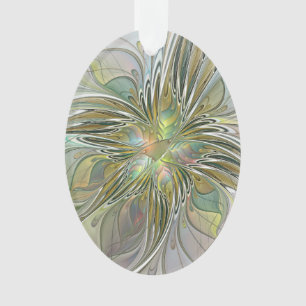 Adorno Flor De Arte Fractal Moderno Con Oro