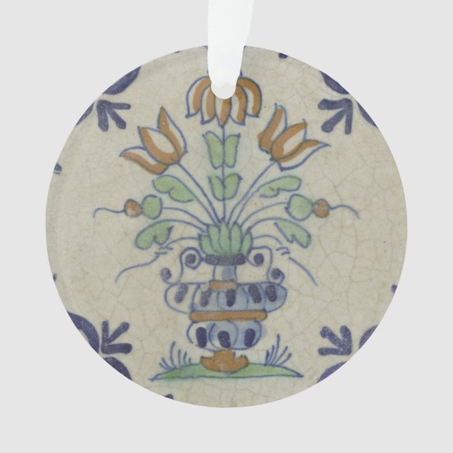 Adorno Flor De Cerámica Delft Tile Antiguo (Anverso)