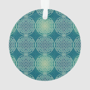 Adorno Flor de vida - patrón de sello - azul cian
