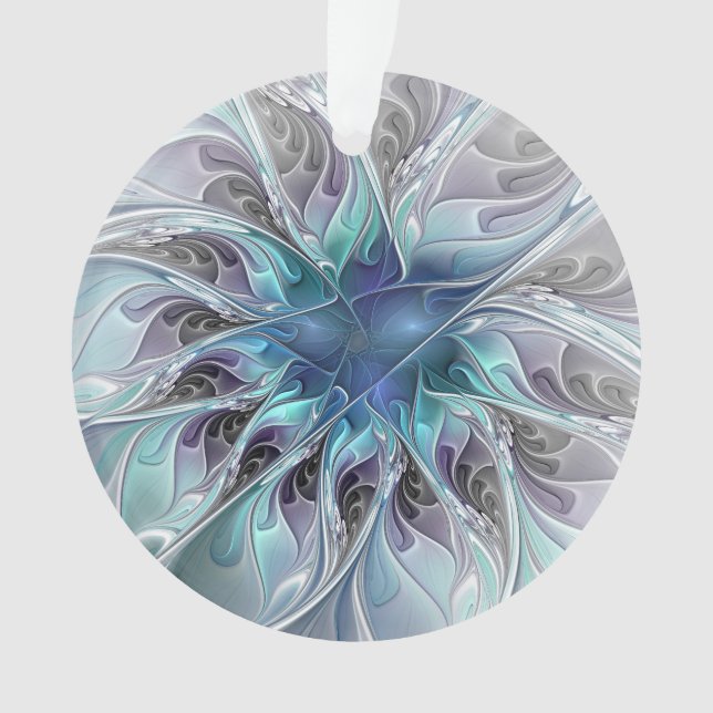 Adorno Flor Fractal Moderna Con Azul (Anverso)