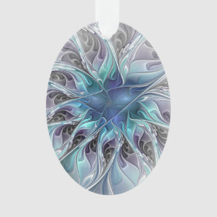 Adorno Flor Fractal Moderna Con Azul