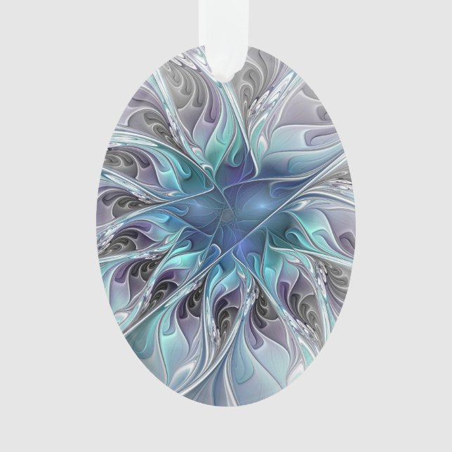 Adorno Flor Fractal Moderna Con Azul (Anverso)