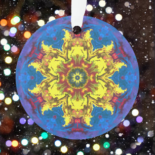 Adorno Flor hippie psicodélica amarillo y azul