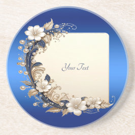 Adorno Floral Blanco Azul Posavasos de Arenisca