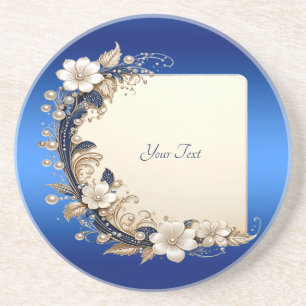 Adorno Floral Blanco Azul Posavasos de Arenisca