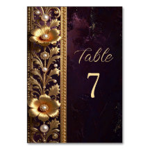 Adorno Floral Dorado con Número de Mesa de Perlas