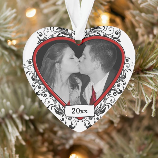 Adorno Floral negra/roja recién casada Primera Navidad (Árbol)