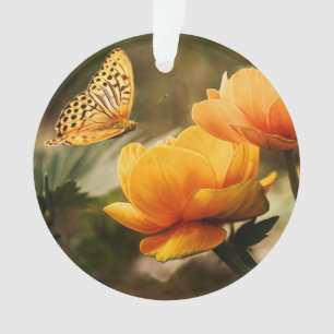 Adorno Flores amarillas profundas brillantes con mariposa