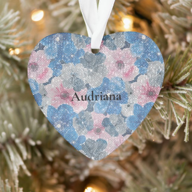Adorno Flores Azules Rosadas Brillan (Árbol)
