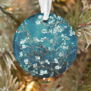 Adorno Flores de Almendro de Van Gogh Verde Azul Oscuro