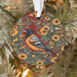 Adorno Flores De Ave Baltimore Oriole Y Susan De Ojos Neg