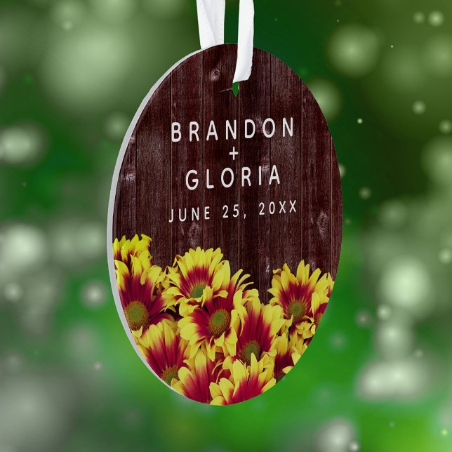Adorno Flores de otoño rusticas en Boda de vallas (Elegant Autumn Sunflowers on Rustic Wooden Fence Acrylic Ornament Cover Photo.)