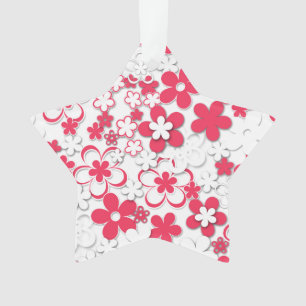 Adorno Flores de papel rojo y blanco