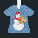 Adorno Flugelhorn Snowman<br><div class="desc">Un jugador de volante de snowman usando un pañuelo para notas musicales es un divertido diseño de cuerno para músicos,  profesores de música y estudiantes en concierto y banda de marcha.</div>