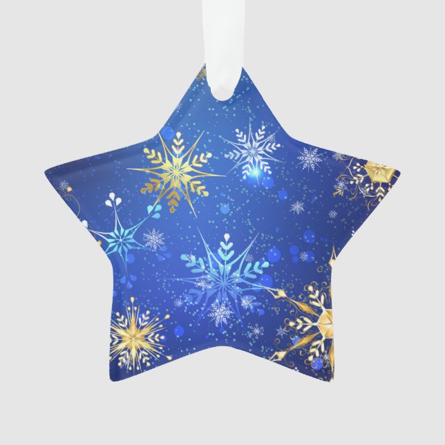 Adorno Fondo azul XMAS con copos de nieve dorados (Anverso)