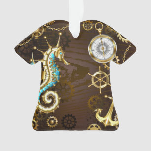 Adorno Fondo de madera con caballito de mar mecánico