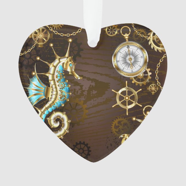 Adorno Fondo de madera con caballito de mar mecánico (Anverso)