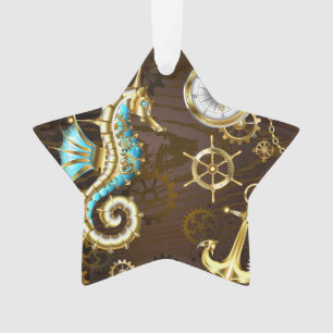 Adorno Fondo de madera con caballito de mar mecánico