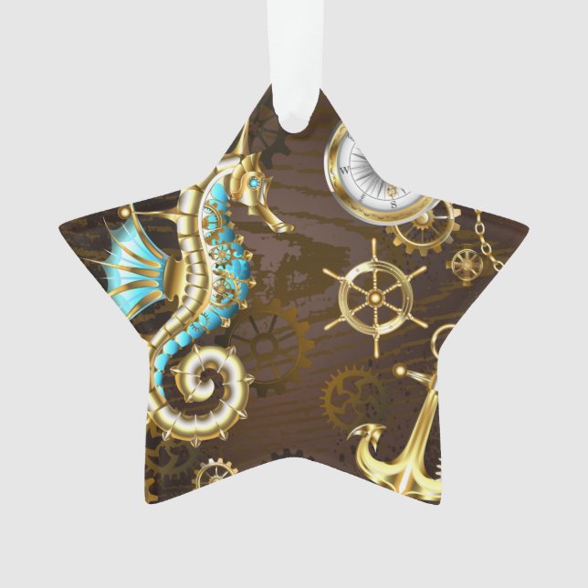 Adorno Fondo de madera con caballito de mar mecánico (Anverso)