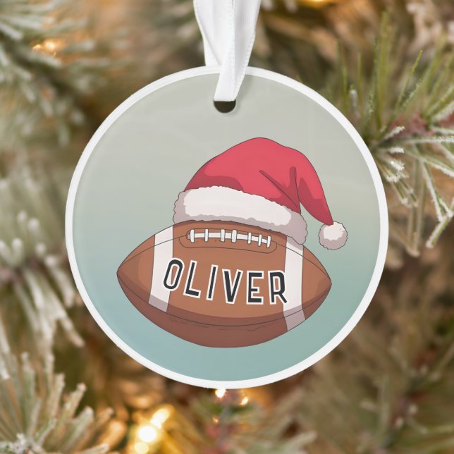 Adorno Football Ball with Red Santa Hat Name Christmas (Árbol)